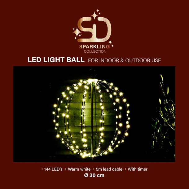 Julekugle med timer - 30 cm. i diameter med 144 LED’er i varm hvid. KEV 2005  